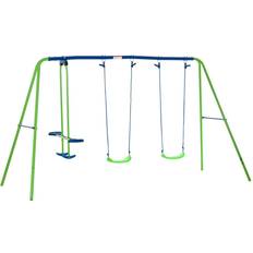 Metal - Seesaws Playground OutSunny Metal 2 Swings & Seesaw Set Height Adjustable Outdoor Play Set