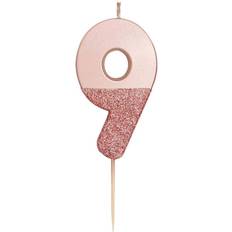 Talking Tables Rose Gold Glitter Number 9 Candle Cake Decoration