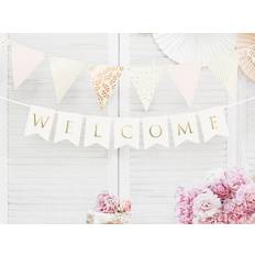 PartyDeco wYw Garland Bunting Banner Welcome White and Gold Wedding Wall Hanging Decoration, 15 x 95 cm
