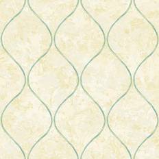 Seabrook Designs Ogee Tan & Turquoise Wallpaper