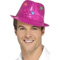 Pink Headgear Smiffys Light Up Sequin Trilby Hat Pink