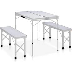 VidaXL Camping Tables vidaXL Folding Camping Table with 2 Benches Aluminium White