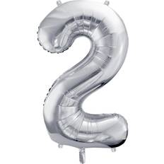 PartyDeco Foil Balloon Number 2 86cm Silver
