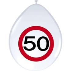 Folat 05383 50th Birthday Traffic Sign Balloons 8 pieces, White