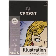 Canson Illustation 250gsm Drawing Paper, high-White Smooth Texture, A3 pad Including 12 Sheets