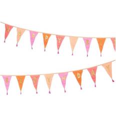 Talking Tables Pink Fabric Happy Bunting Banner with Tassels-3m Triangle Flag Pennant Garland, 100% Cotton, for Girls, Women, Indoor or Outdoor, Reusable Decorations for Birthday Party Supplies