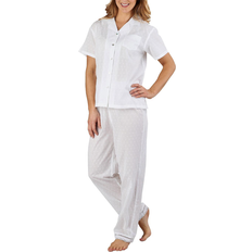 Slenderella Dobby Dot Short Sleeve Tailored Pyjama - White