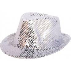 Hats Fancy Dress Smiffys Sequin Trilby Hat Silver
