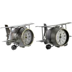 Green Table Clocks Dkd Home Decor Table clock Aeroplane Crystal Grey Green Iron (26 x 21 x 15 cm) (2 pcs) Table Clock