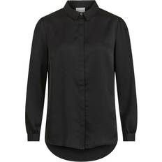 Shirt Collar Blouses Vila Long Sleeve Satin Shirt - Black