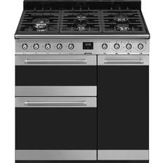 Smeg 90cm Gas Cookers Smeg SY93-1 Black, Stainless Steel