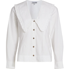 Ganni Poplin V-Neck Shirt - Bright White