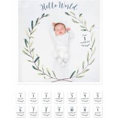 Lulujo Hello World Baby's First Year Swaddle Blanket and Cards Set