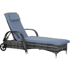 Grey Sun Beds Garden & Outdoor Furniture OutSunny Wicker Rattan Sun Lounger