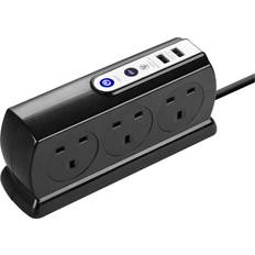 Masterplug Compact 6 Socket Surge Protected 2x USB Port Extension Lead 2m Black