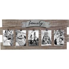 Stonebriar Collection 26.4" x 11.6" Rustic Wooden Collage with Clips Worn White/Brown Photo Frame 67.1x29.5cm