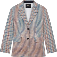 Maje Houndstooth Tweed Style Tailored Jacket - Blue