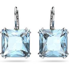 Blue Jewellery Swarovski Millenia Square Cut Drop Earrings - Silver/Blue