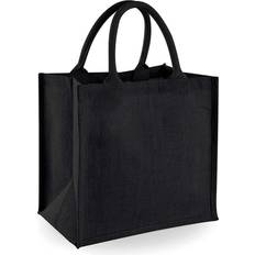 Zipper Fabric Tote Bags Westford Mill Jute Mini Tote Shopping Bag (14 Litres) (Pack of 2) (One Size) (Black)