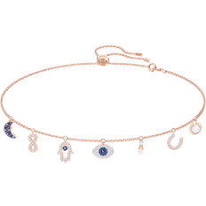 Blue Jewellery Swarovski Symbolic Charm Necklace - Rose Gold/Transparent/Blue