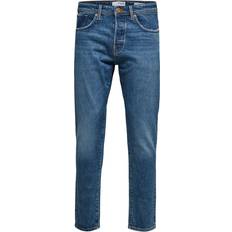 Selected Homme cotton slim tapered jeans in mid MBLUE