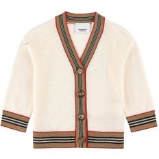 Beige Cardigans Burberry Baby's Icon Stripe Trim Wool Cardigan - Ivory