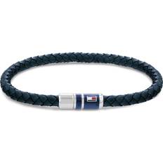 Blue - Men Bracelets Tommy Hilfiger Casual Leather Braided Bracelet - Silver/Black
