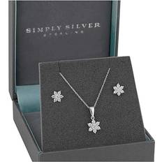 Women Jewellery Sets Simply Silver Flower Matching Set - Silver/Transparent