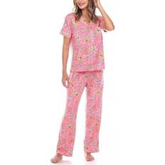 White Mark Short Sleeve Pants Tropical 2-Piece Pajama Set - Pink/Orange