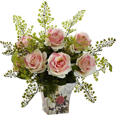 Nearly Natural Rose & Maiden Hair Floral Planter