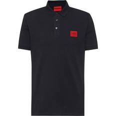 L - Men Polo Shirts Hugo Boss Cotton-Pique Slim-Fit Polo Shirt With Red Logo Label - Black