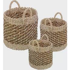 Honey Can Do Coastal 3 Piece Round Natural Weave Storage Baskets Set Basket 3pcs