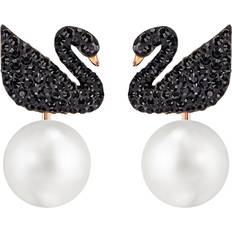 Swarovski Iconic Swan Pierced Earring - Rose Gold/Black/Pearls