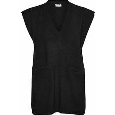 Noisy May Women's NMCLARI S/L V-Neck Pocket Knit Vest SP Pullover Sweater, Black