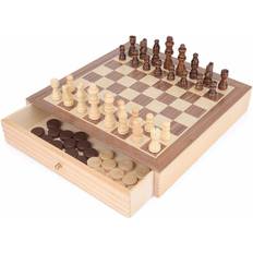 Toyrific Wooden Chess and Draughts 2-in-1 Game Board Set