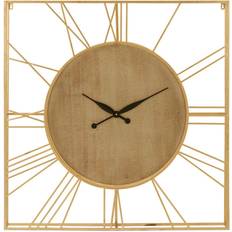 Gold Wall Clocks Premier Housewares Yaxi Iron Wall Faux Gold Foil/Natural Wood Wall Clock