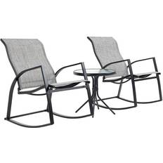 Outdoor Rocking Chairs Garden & Outdoor Furniture OutSunny 3 Pieces Outdoor Rocking Chairs Set w/ Tempered Glass Table for Garden