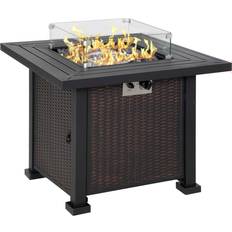 OutSunny Fire Pits & Fire Baskets OutSunny Outdoor Propane Gas Fire Pit Table With Wind Screen & Glass Beads Black