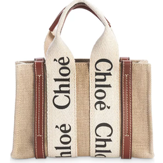 Brown Totes & Shopping Bags Chloé Mini Woody Tote Bag In Linen - White/Brown