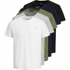 Multicoloured Clothing Jack & Jones Logo Crew Neck T-shirt 5-pack - White/Multi