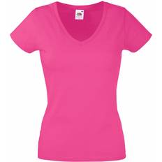 Pink - Women T-shirts & Tank Tops Fruit of the Loom Valueweight V-Neck T-shirt - Fuchsia