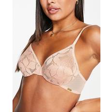 Pink - Women Underwear Gossard Glossies - Unlined And See-Through Lace Bra in Pale Pink