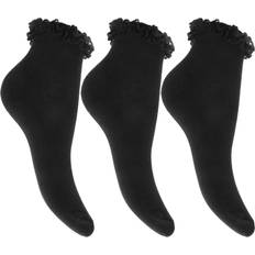 Universal Textiles Girl's Ruffled Trim School Socks 3-pack - Black