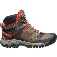 Red Hiking Shoes Keen Ridge Flex Mid WP Men's Boot Dark Olive/Red