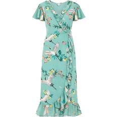 Florals - Ruffles Dresses Yumi Frill Crane Wrap Midi Dress - Blue