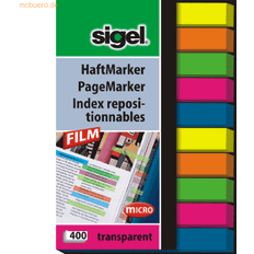 Sigel PageMarker Sidemarkør 6 x 50 mm 400 ark transparent grøn, transparent pink, transparent blå, transparent gul, transparent orange