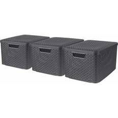 Grey Storage Boxes Curver 3x with Lid Size L Anthracite Containers Organiser Storage Box