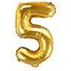 PartyDeco Foil Balloon Number 5 35cm Gold