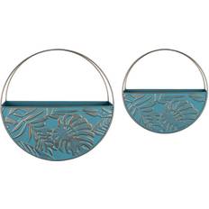 Clay Wall Decor Stratton Home Decor Boho Set of 2 Round Blue and Gold Metal Wall Planters, Multicolor Wall Decor