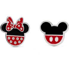 Disney Mickey And Minnie Mouse And Plated Enamel Filled Earrings
